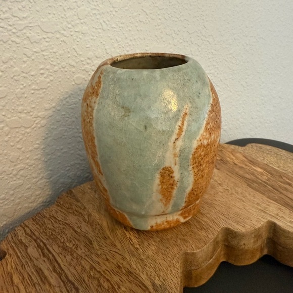 Rustic Brown and Baby Blue Ceramic Vase - Picture 4 of 14